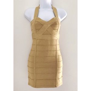 Forever 21 Gold Halter Bandage Mini Dress